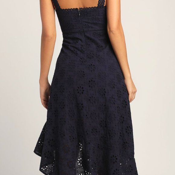 Adoring Days Navy Blue Eyelet Ruffled Asymmetrical Dress - Picture 3 of 4